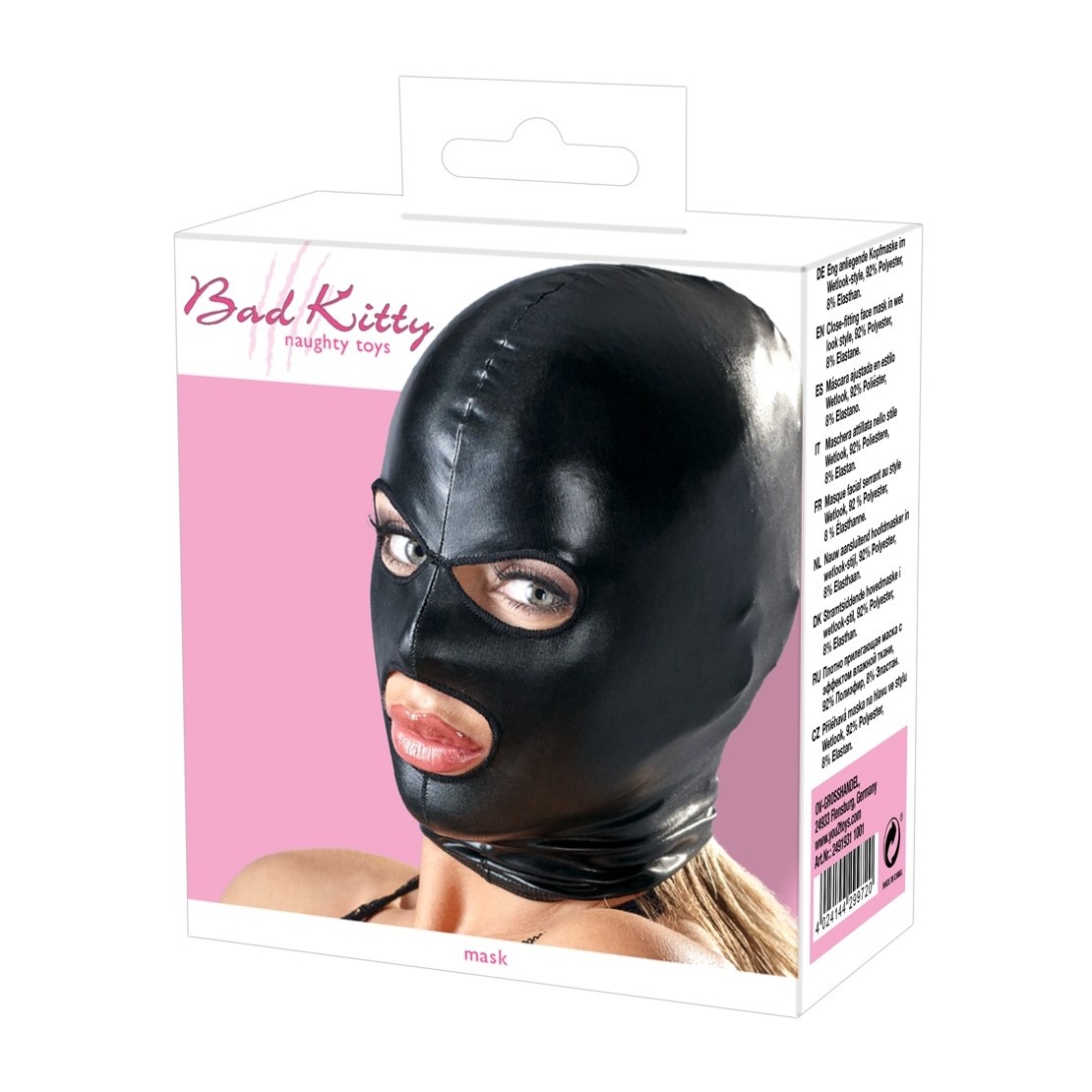 MASCHERA FETISH WET LOOK CON APERTURE PER OCCHI E BOCCA