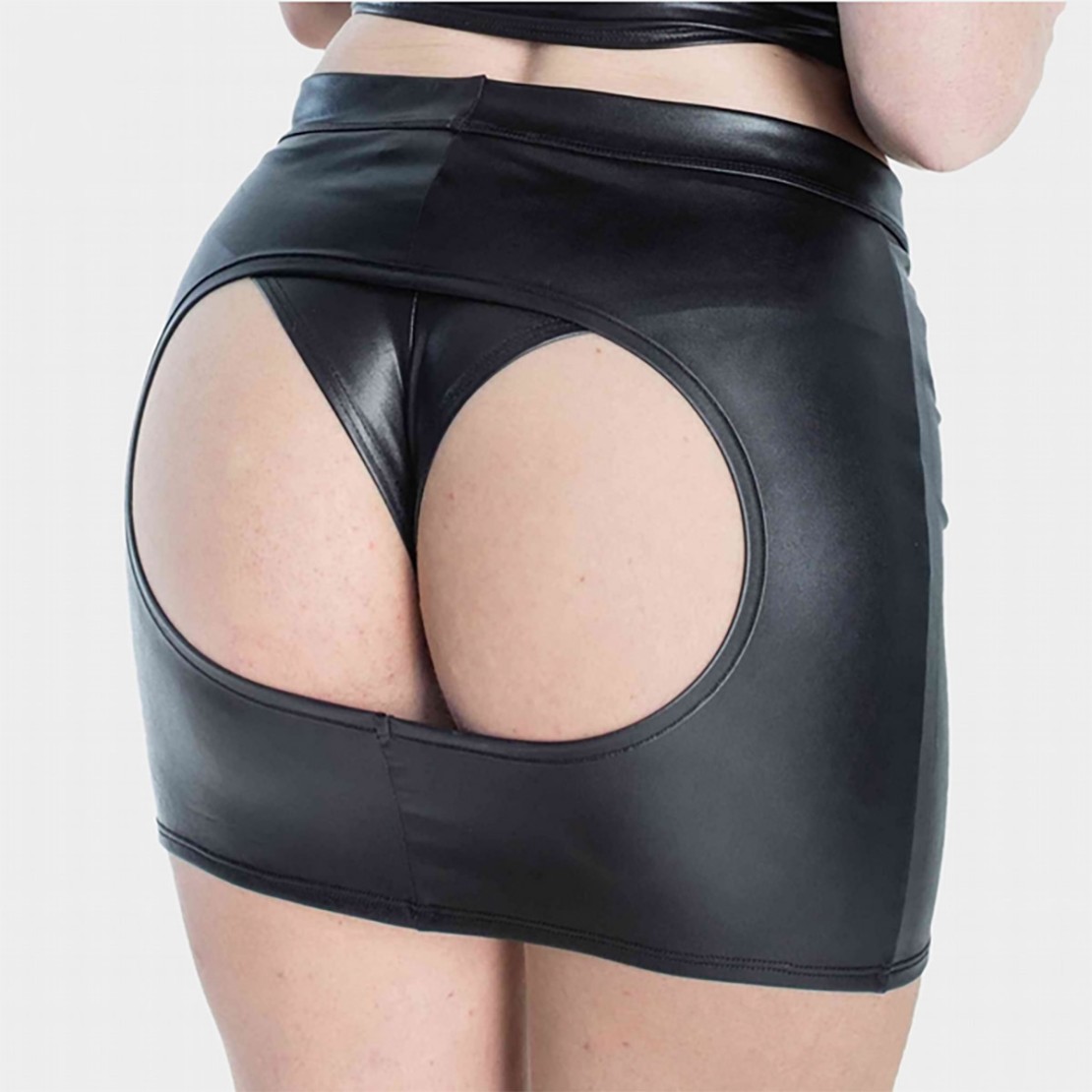 MINI GONNA SEXY PER DONNA CON SEDERE SCOPERTO IN SPANDEX EFFETTO BAGNATO